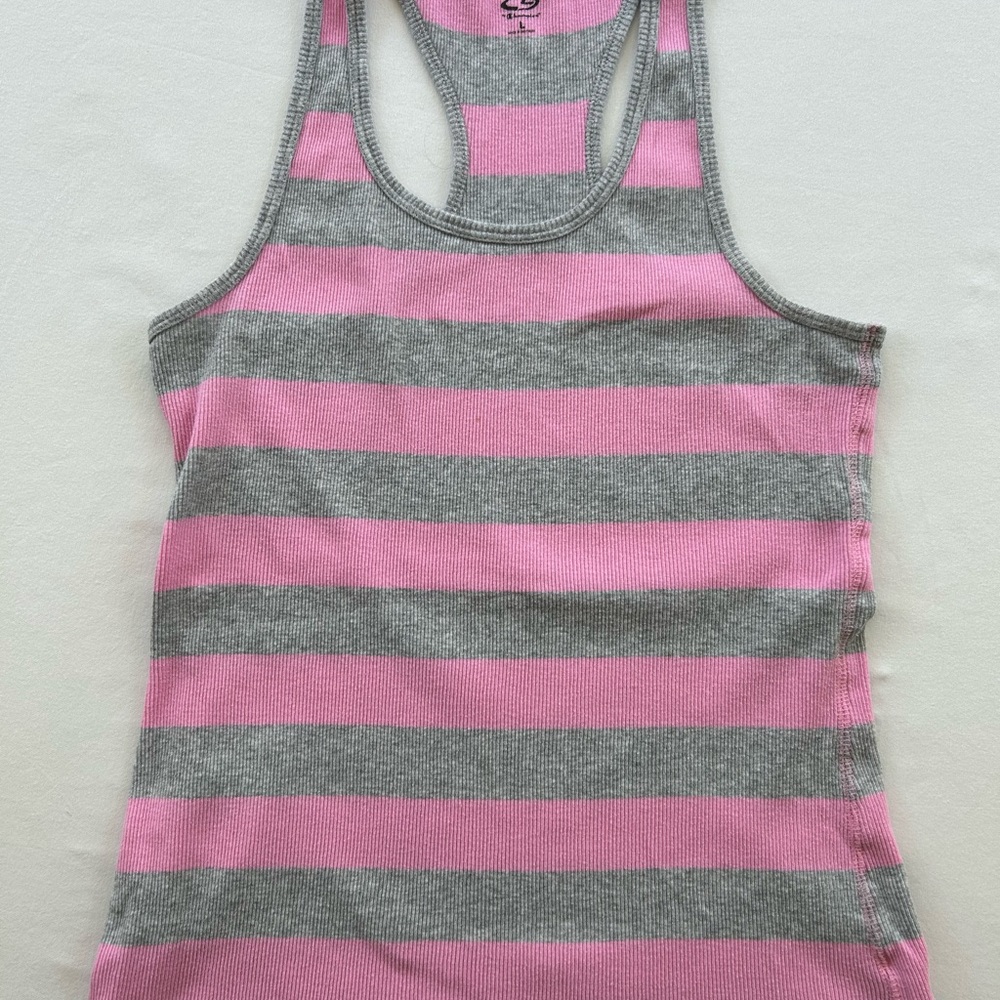Pink and Gray Striped Tank Top